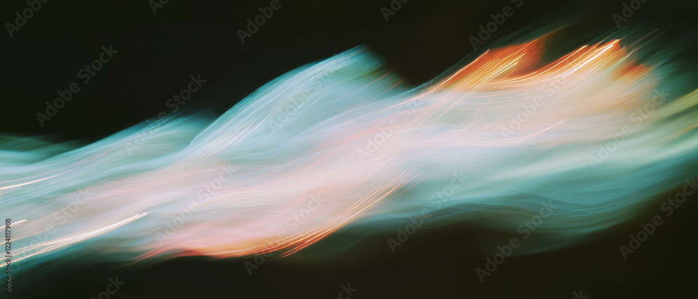 Poster Dynamic lightning frame with blurred motion and soft trails against a dark background