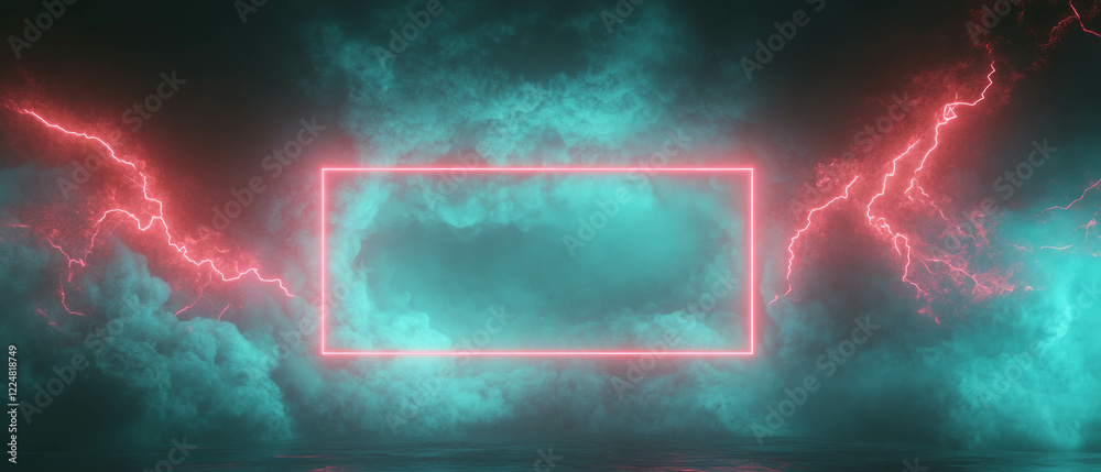 Poster lightning frame texture overlay against a dramatic stormy background with glowing elements