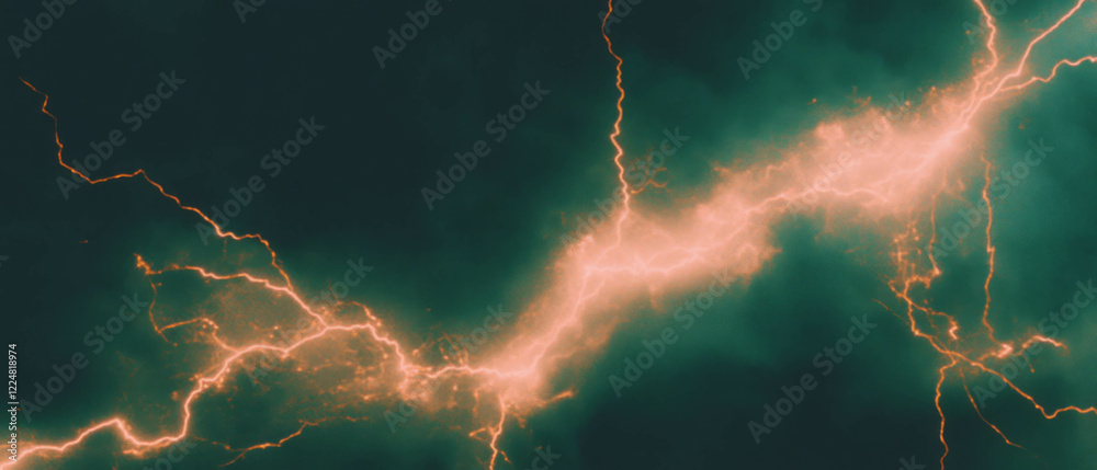 Aufkleber Dynamic lightning overlay texture with grainy electric interference on dark background