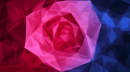 Naklejka premium Abstract Pink and Blue Geometric Shapes Form a Rose-like Structure in a Low Poly Design