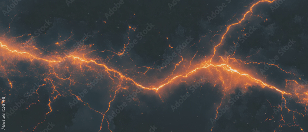 Poster Dynamic lightning overlay with glowing energy and fiery borders on a dark background