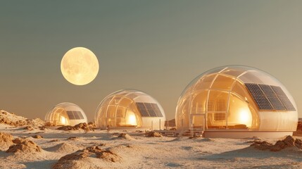 Obraz premium Futuristic Habitats on the Moon: Exploring Innovative Dome Structures for Sustainable Living in a Lunar Environment