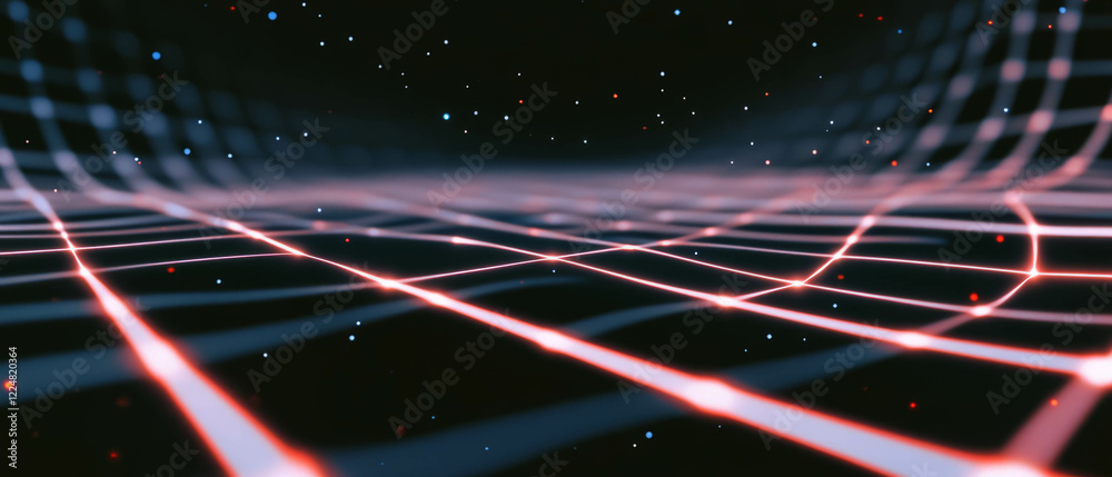 Aufkleber Converging lines and perspective texture create depth on a black background