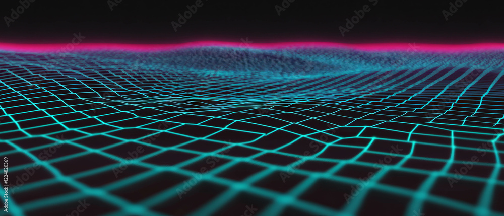 Poster Dynamic line texture with converging grid effects and depth on a dark backdrop