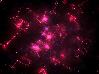 Fototapeta premium Pink Constellations Shine Brightly in a Dark Cosmic Sky with Interstellar Dust Clouds