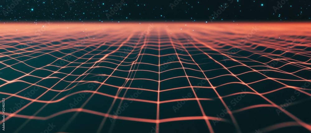 Poster Linear texture overlay with geometric grid on black background creating a mathematical design