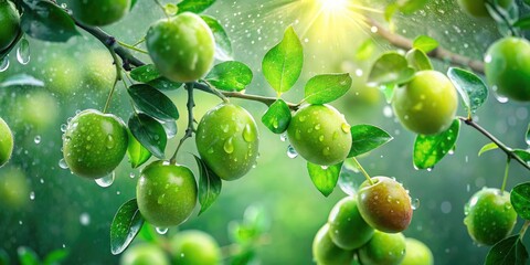 Surreal green jujube art: double exposure photography captures nature's vibrant sweetness.