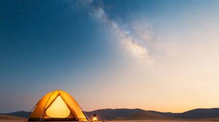 Boy Scouts setting up tents in a clearing under a vast, starry sky