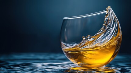 A glass of whiskey with swirling liquid against a dark background. , water world day