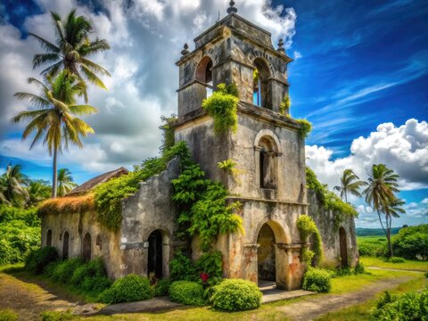 Tinian's San Jose Church bell tower, a poignant WWII ruin, stands as a Northern Mariana Islands historical landmark.