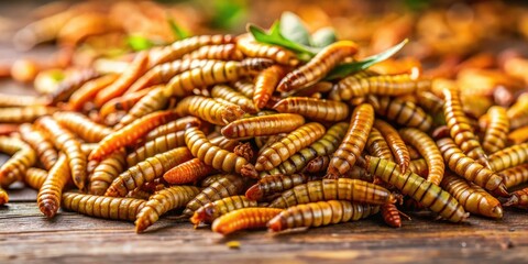 Tiny edible mealworms: a sustainable protein source, captured in stunning tilt-shift close-up photography.