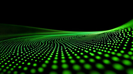 Obraz premium Abstract Green Dotted Wave Flows Smoothly Across a Dark Background