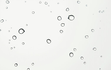 Collection of transparent liquid droplets in various sizes