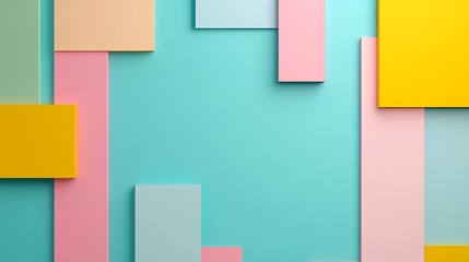 Colorful Geometric Background with Soft Pastel Shapes on Bright Turquoise Surface for Creative Projects