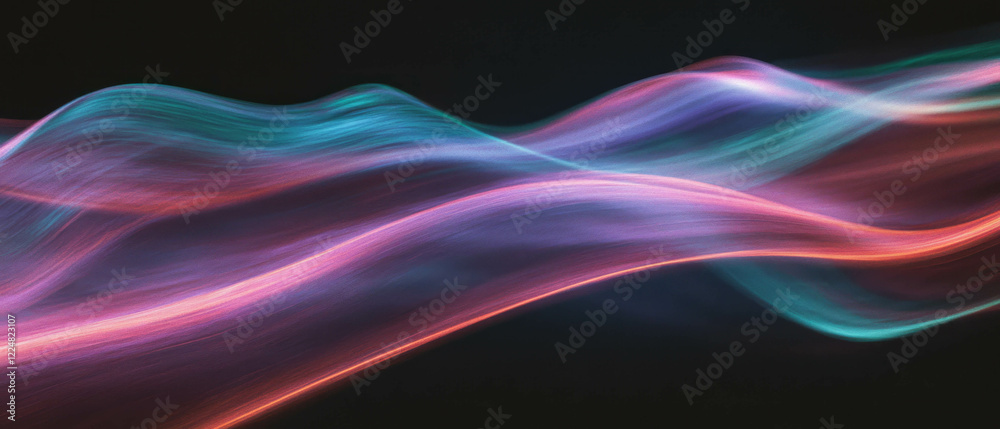 Poster Wavy line texture with smooth curves and flowing patterns on black background