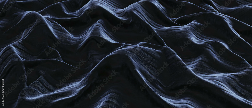 Fototapete dynamic wavy line texture with smooth curves on a black background for visual design