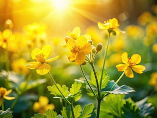 Obraz premium Vibrant celandine flowers bloom in a summer field, a high-resolution stock photo perfect for banners.