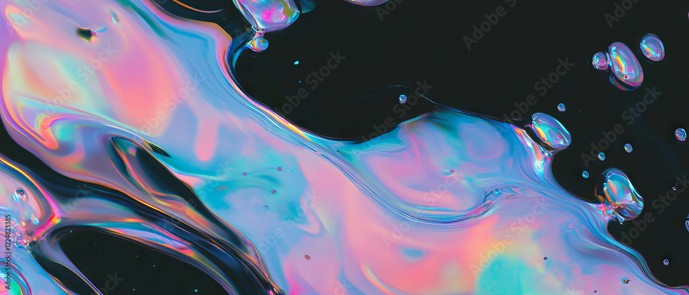 Aufkleber Liquid bubbles create colorful abstract patterns on a black background