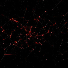 Abstract Red Network Connecting Dots and Lines on a Black Background
