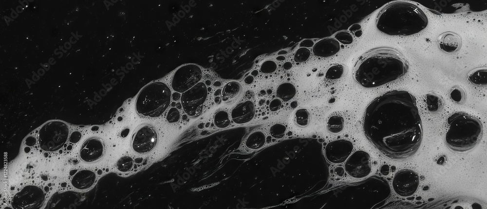 Poster Liquid bubbles form intricate textures against a dark backdrop creating a captivating visual effect