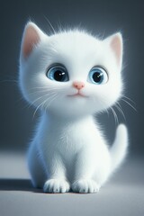 Obraz premium National Kitten Day Adorable white kitten with big blue eyes sitting calmly