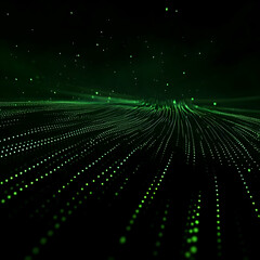 Fototapeta premium Abstract Green Particle Trails Flowing Smoothly in a Dark Background with a Dynamic Sense of Movement