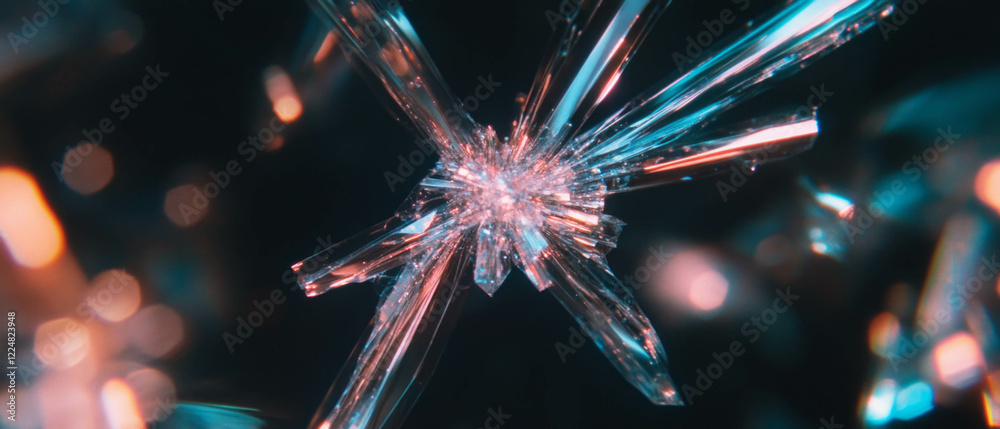 Poster Macro capture of intricate broken glass textures creating a focal point against black background