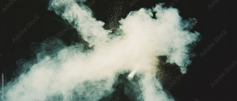 Poster detailed macro view of dust particles highlighting intricate textures on black background