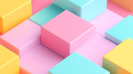 Obraz premium Colorful geometric blocks arrangement in pastel shades forming an abstract modern background design