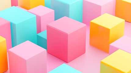 Obraz premium Colorful geometric blocks in pastel shades creating an abstract 3D background for modern design themes
