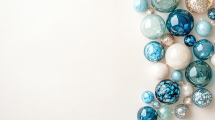 A Collection of Vibrant Blue and White Decorative Orbs Arranged on a Light Background, Showcasing Varying Textures, Patterns, and Sizes for Aesthetic Appeal