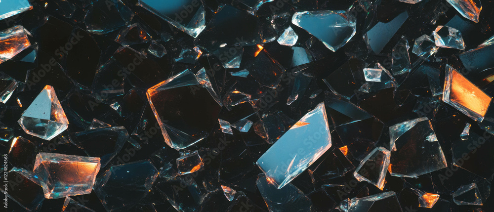 Poster overlay texture of naturally broken glass with a clear center on a dark background