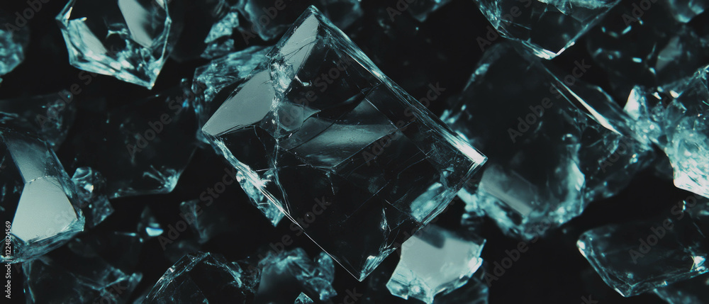 Aufkleber naturally broken glass texture with clear area and random patterns on a black background