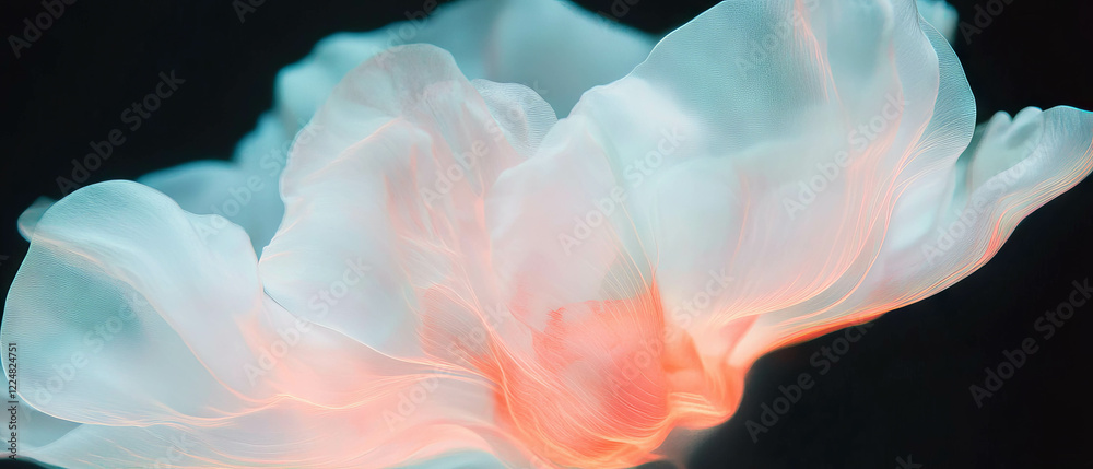 Poster organic petal flow texture with fluid movement effect on black background