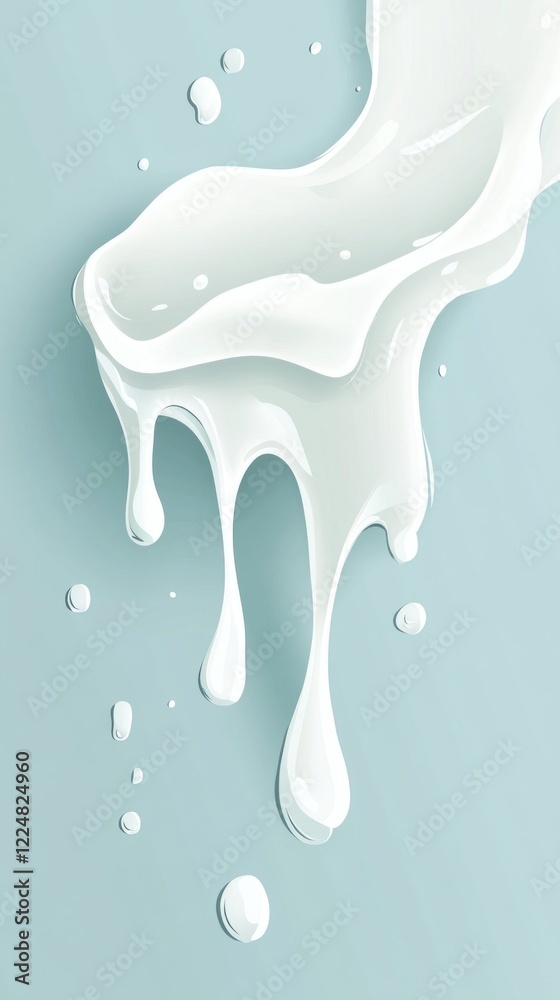 Poster soft waves of creamy liquid gently flow against a light blue backdrop, evoking a sense of calm and s