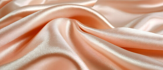 Obraz premium Peach silk fabric texture; draped folds; soft light; background blur; textile design