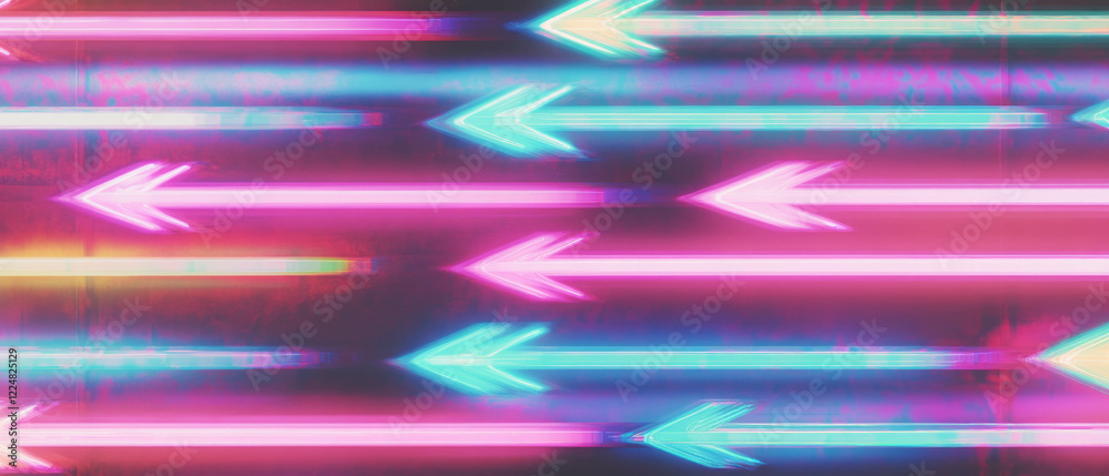 Poster neon arrows with glowing directional lines on a dark background create a vibrant guiding effect