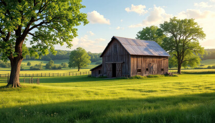 Serene Summer Sunset at the Rustic Barn