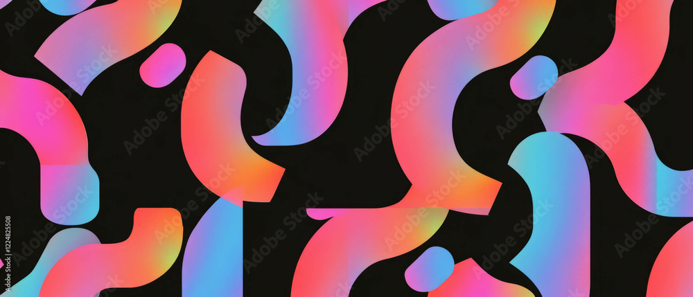Poster discover vibrant neon geometric patterns with illumination against a black background