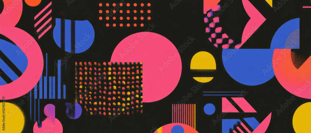 Aufkleber Neon geometric patterns illuminated in vibrant colors against a dark background