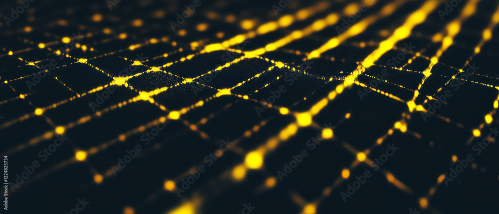 Poster Neon grid texture with glowing lines creating a structured pattern on a dark background