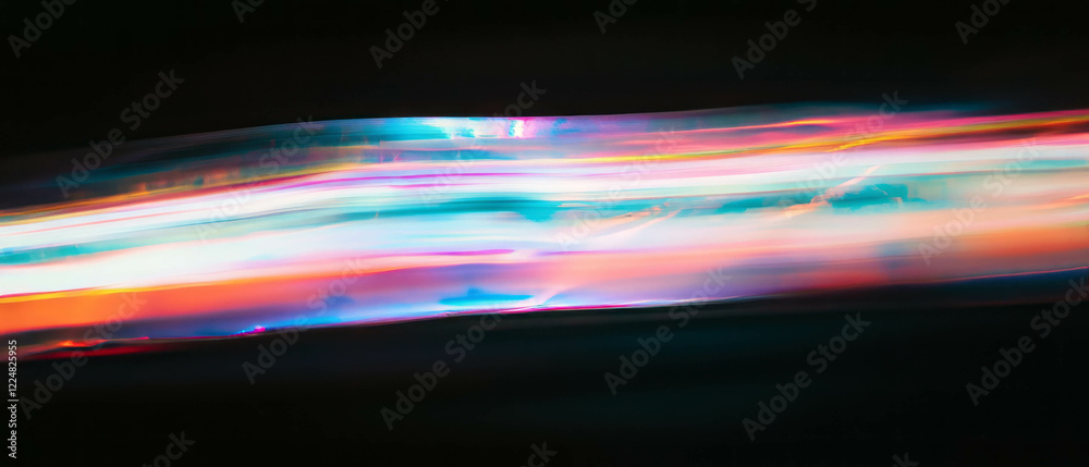 Poster vibrant neon light leaks creating soft atmospheric glow on dark background