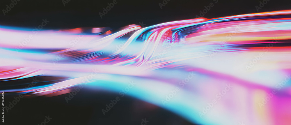 Poster neon rectangle overlay with soft glow against black background creates modern visual effects