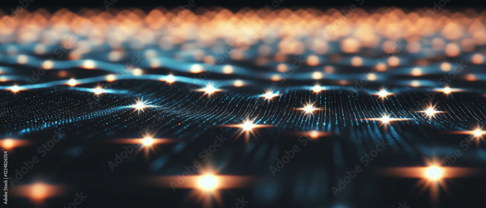 Poster Neon stars sparkling against a dark celestial background creating a mesmerizing effect