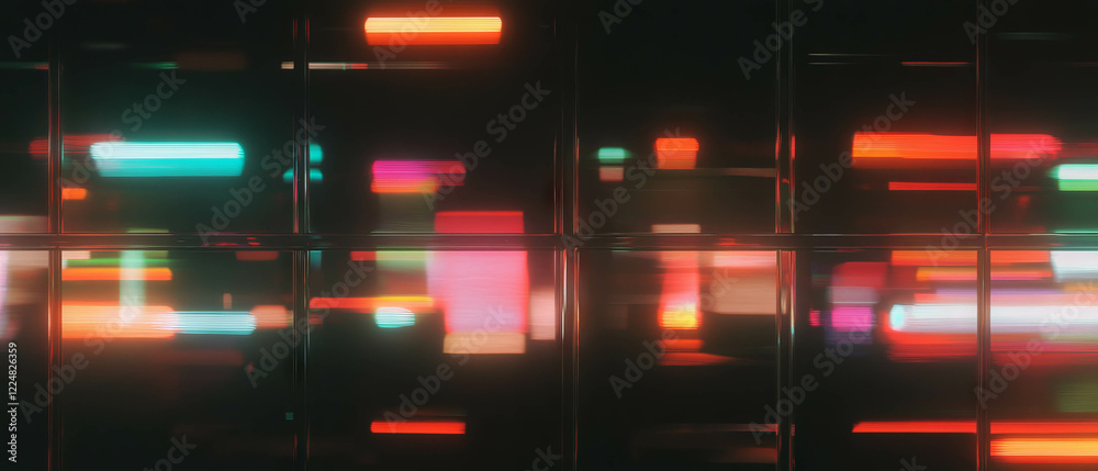 Poster neon square texture with illuminated straight lines on a dark background