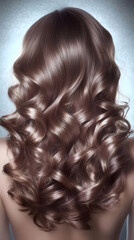 Fototapeta premium Woman Shows Off Luxurious, Shiny, Brown Wavy Hair Cascading Beautifully Down Her Back