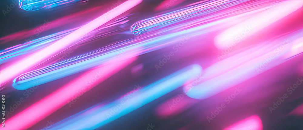 Poster dynamic neon blur with vibrant trails on a black background showcasing motion effects