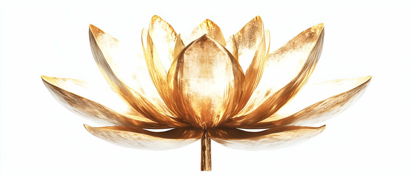 Golden lotus blossom, white background, design element