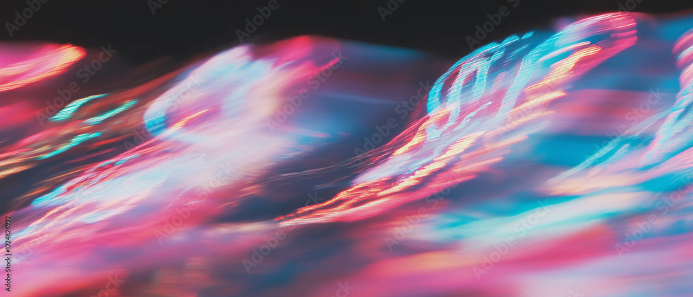 Poster flickering neon texture with vintage look and unstable illumination on black background