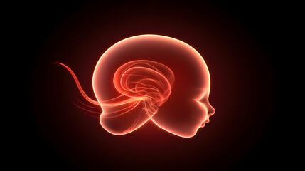 Abstract Illustration of a Fetus Developing in the Womb with a Red Glow on a Dark Background